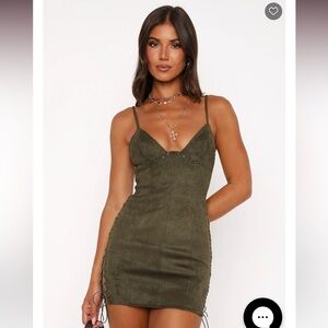 White Fox Boutique Bratty Suede Mini Dress Cactus